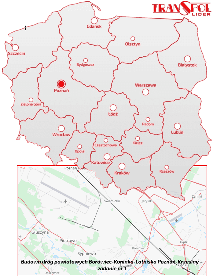 Drogi powiatowe Borówiec-Koninko-Lotnisko Poznań Krzesiny